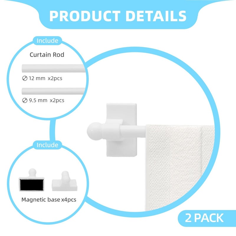 WL.Rocaille Magnetic Curtain Rods for Metal Doors, Windows, Refrigerator 9 to 16 Inch/2 Pack/Easy Installation French Door Curtains Bar, Multi-Useful (White, 2pack) - Image 5